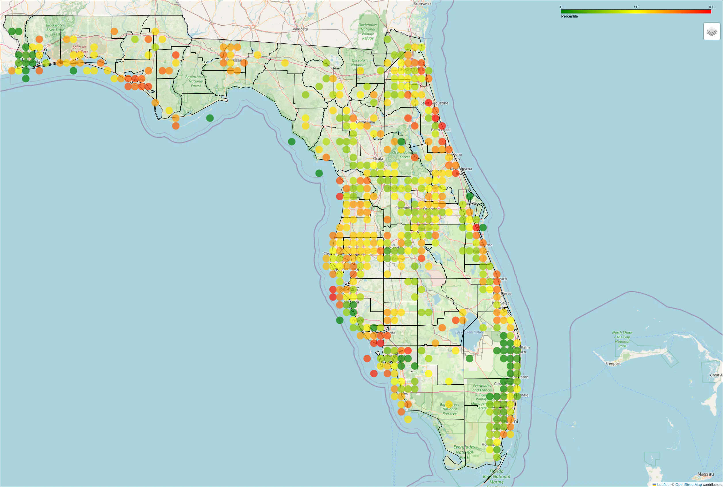 Expected Population Loss due to Natural Hazards Heatmap